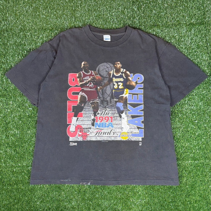 90s NBA Finals ブルズ×レイカーズ プリント Tシャツ フェードブラック メンズ サイズXL 90年代 b26032915