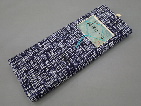 A08-4【凛々】即決 新古品 本染 ゆかた反物 紺 破れ格子 未仕立て品