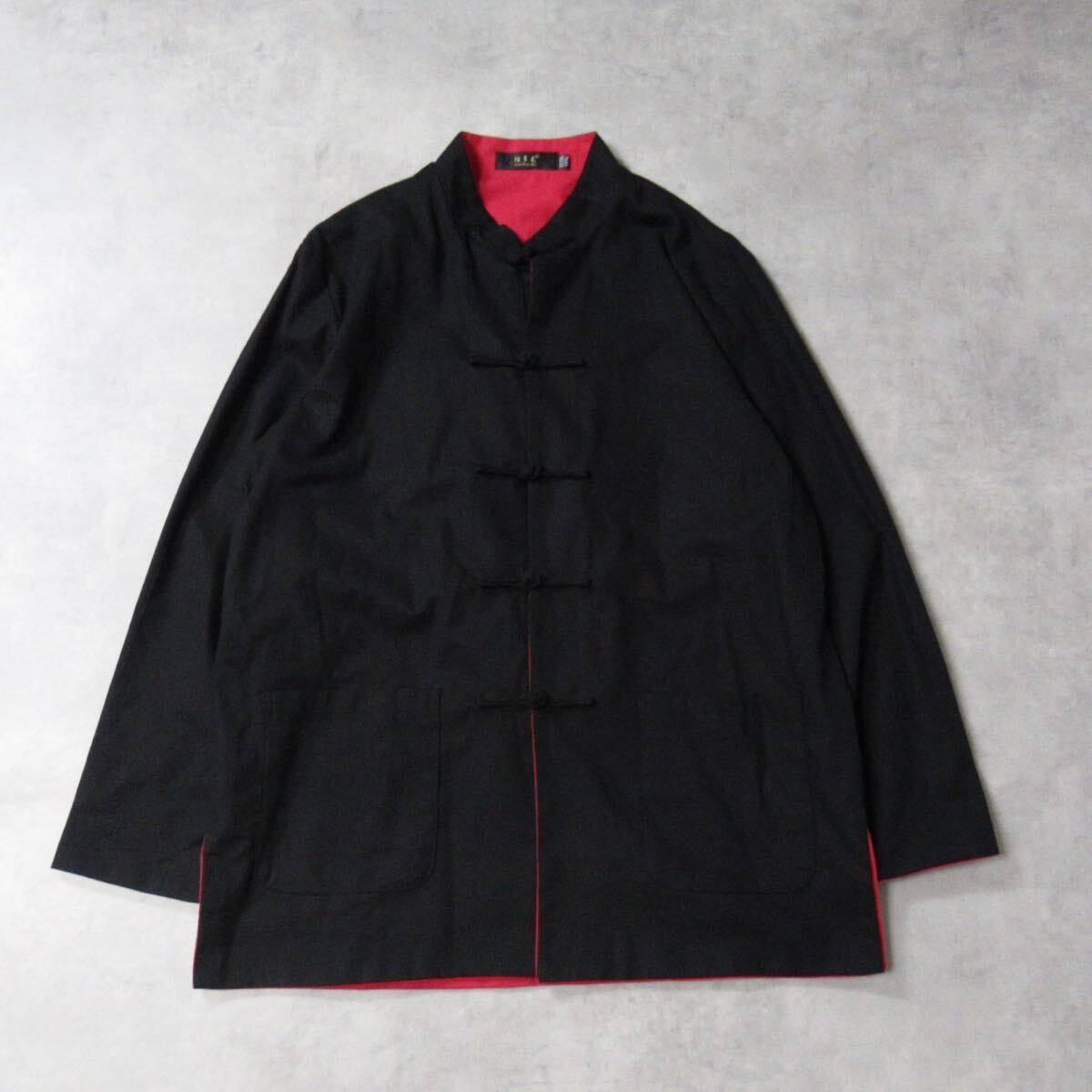 VINTAGE / 1990s ヴィンテージ ブラック チャイナ ジャケット カバーオール 黒 長袖 カンフージャケット マオカラー 黒 メンズ XLサイズ