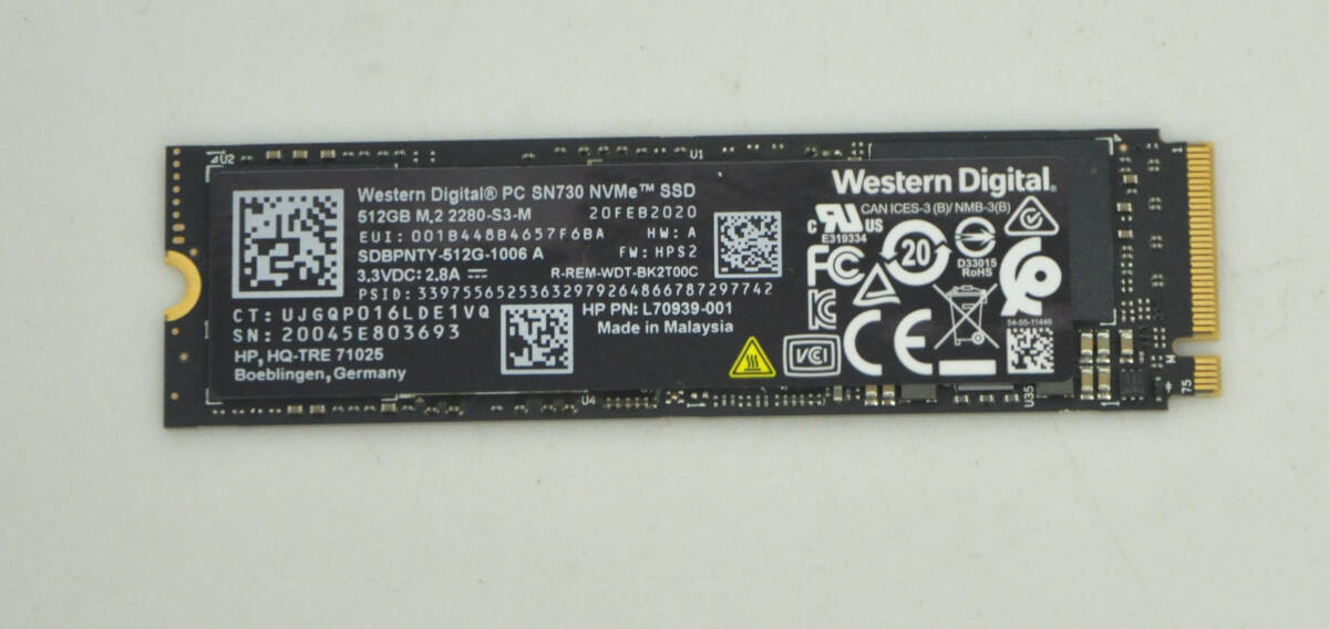 ③ 1枚 512GB SSD M.2 2280 Western Digital NVMe PCIe3.0 ★ 動作確認済 ★ 全国送料600円