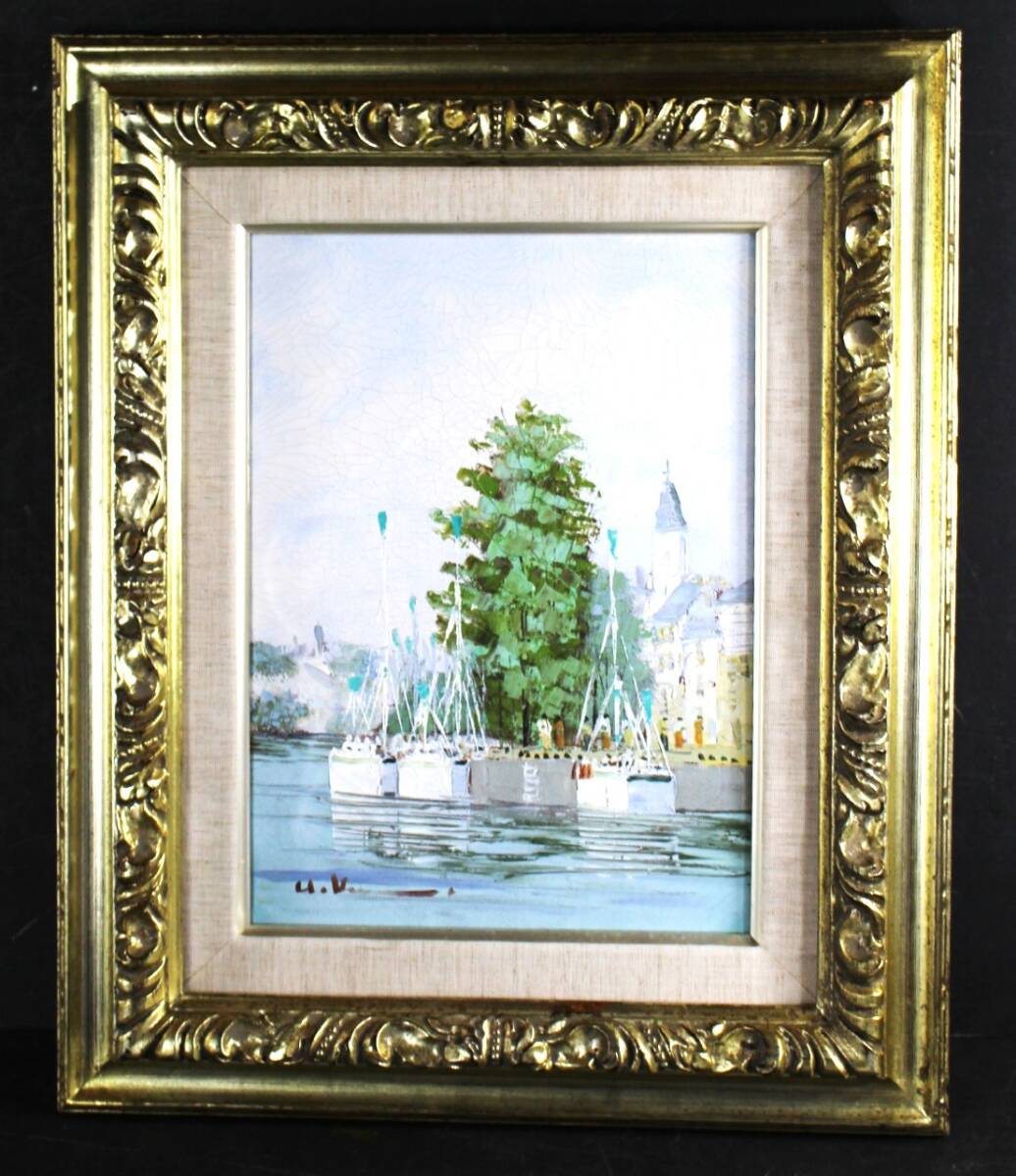 《真作》★黒沢 久【サン・マーロ】油彩.4号.額装＊ベネチア招待展＊フランス絵画展.渡欧＊出品＊多摩美術大学＊フランス.港＊北海道＊[桃]
