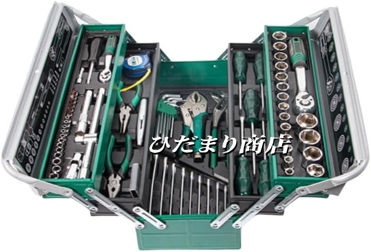 72歯ラチェット搭載／85ピース工具セット 鉄製収納ボックス入り ドライバー・レンチ・ソケット類完備 自動車修理からDIYまで ツールキット