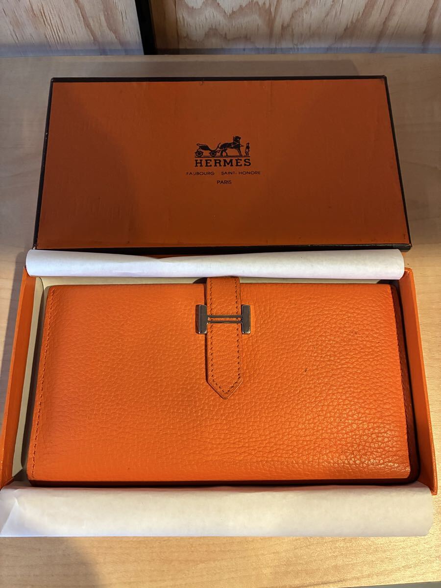 HERMES ベアンスフレ H金具 長財布 エルメス オレンジ