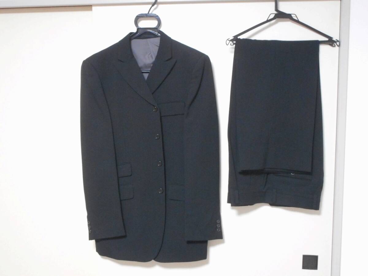 使用極少 JUNMEN スーツ上下 黒色 春夏 背抜き ストライプ セットアップ ジュンメン Lサイズ相当 ビジネス USED