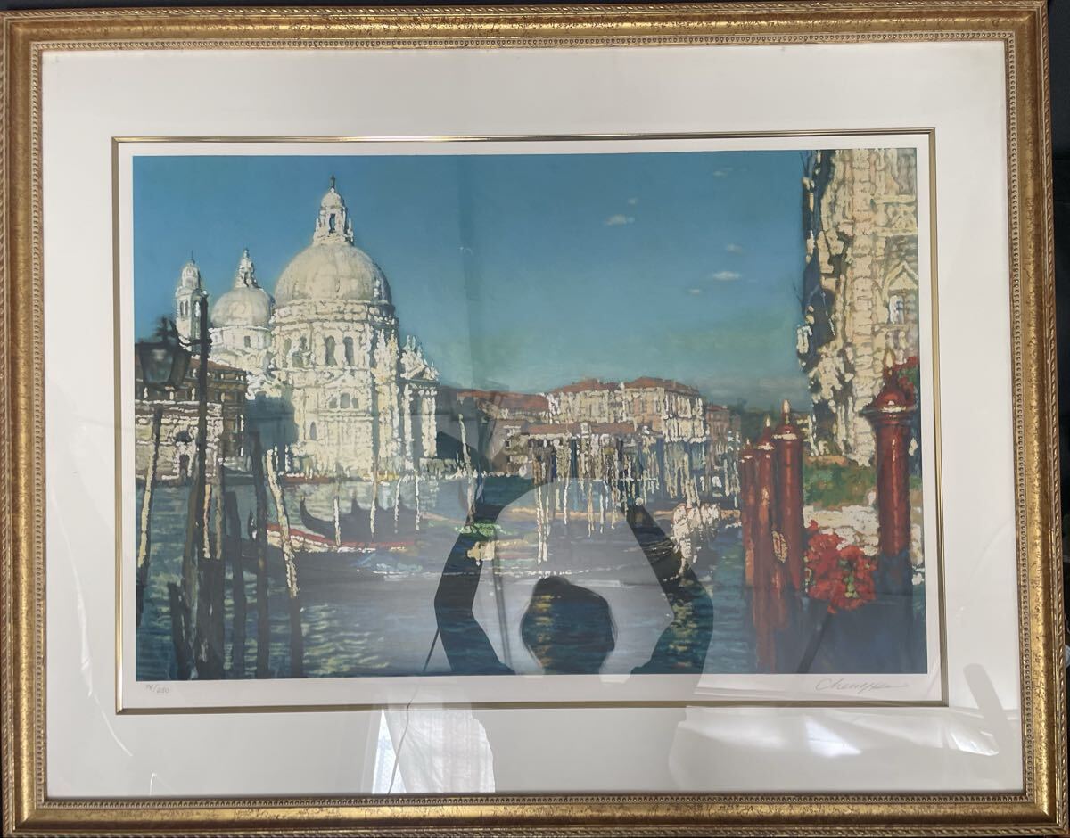真作　Chen Yifei 陳逸飛 ベネチア風景 限定76/250 大型版画 額装　チェン・イーフェイ
