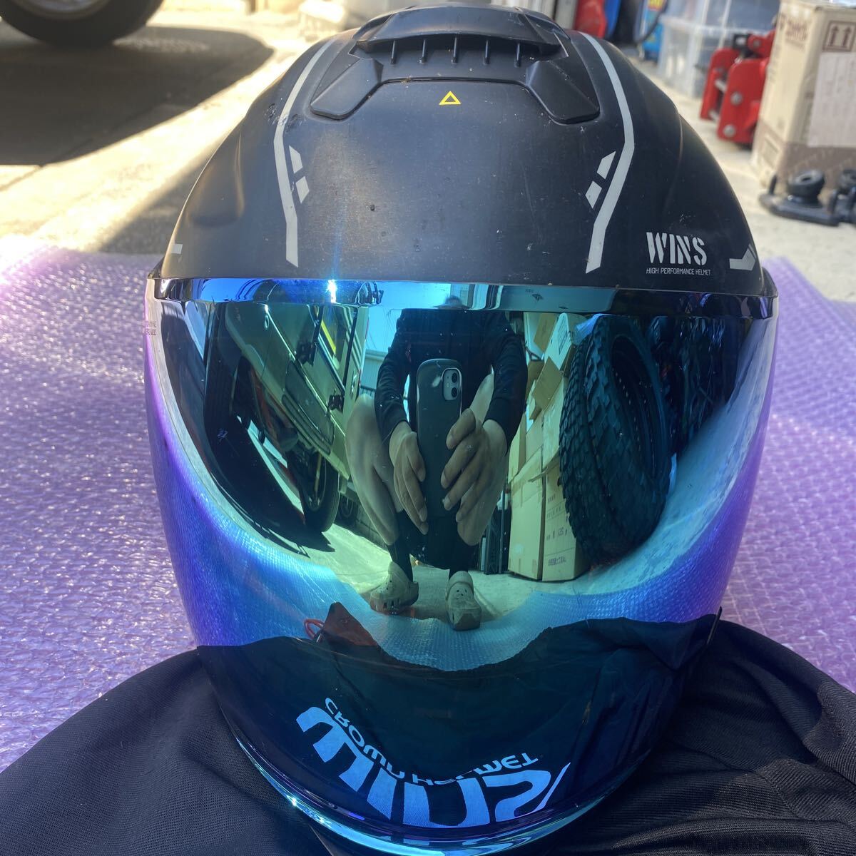 WINS CROWN HELMET Lサイズ　フルフェイス　ジョットヘルメット　 マットブラック　ミラーシールド　