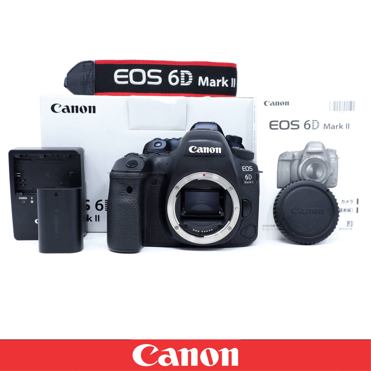 【美品】Canon キヤノン EOS 6D Mark II ボディ 元箱 付属品多数 フルサイズ ショット数66061回 動作良好 EOS6DMK2