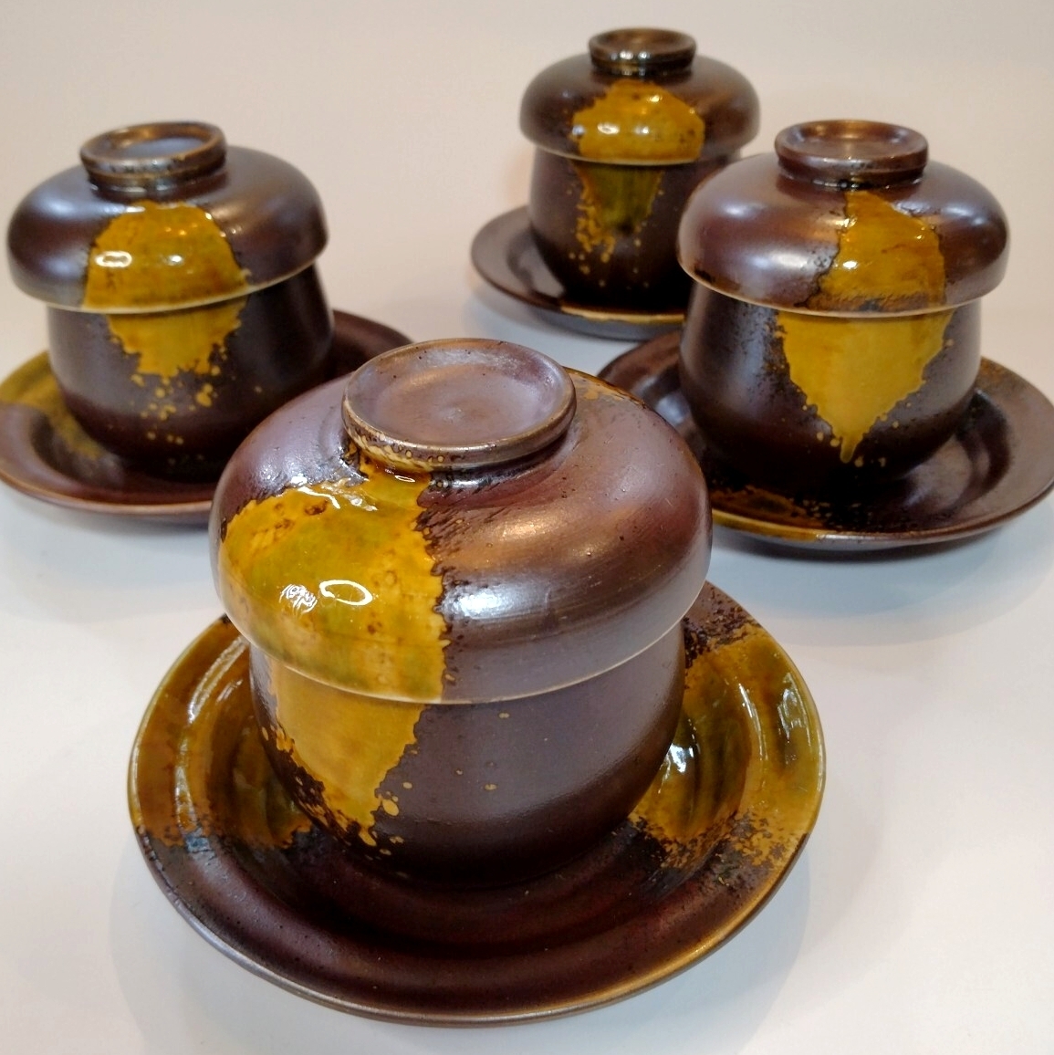 【蓋付き小鉢★ 4個セット】 陶器 飴釉 和食器 茶碗蒸し デザートカップ