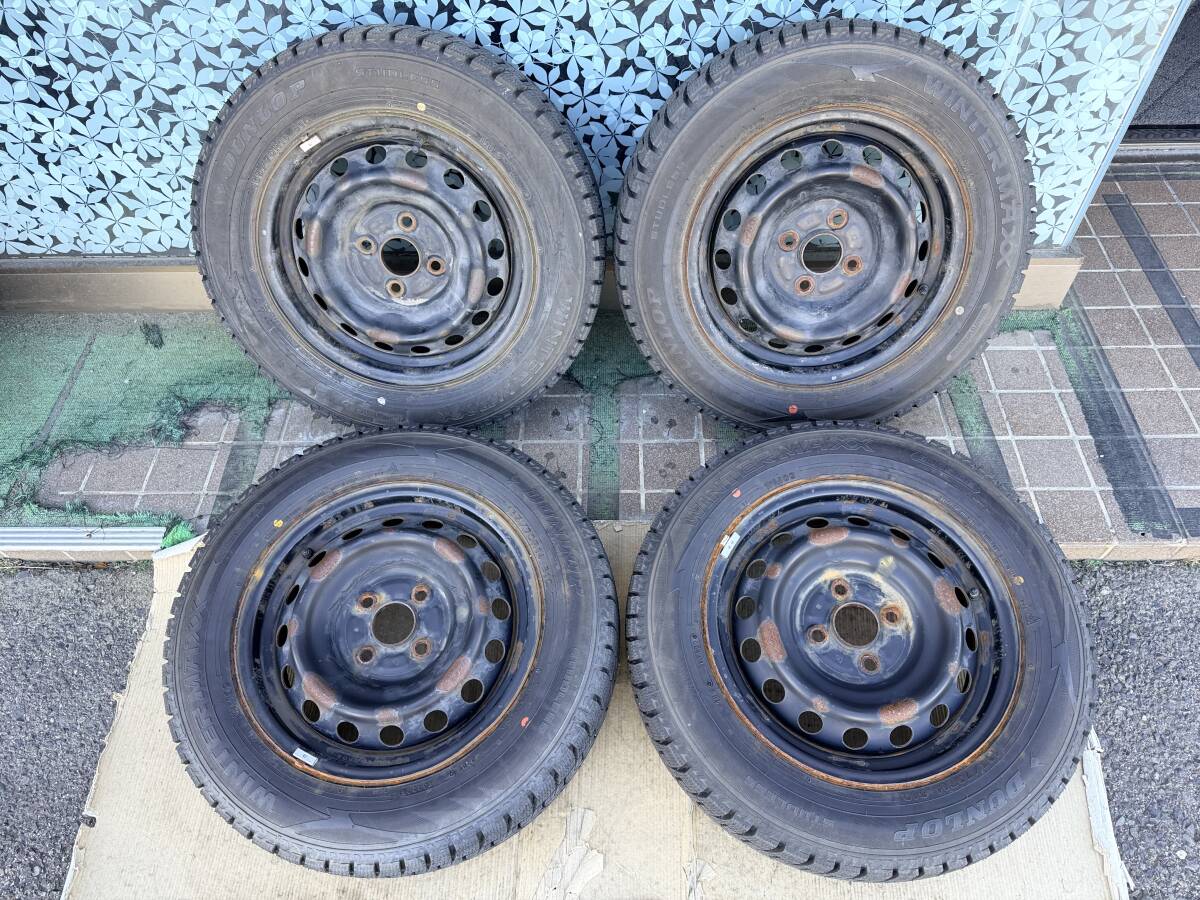 バリ山 スチールホイール 14インチ 5J ET約+40 PCD100 4穴/ダンロップ ウインターマックス02 WM02 165/70R14 2022年製 4本セット #746-4