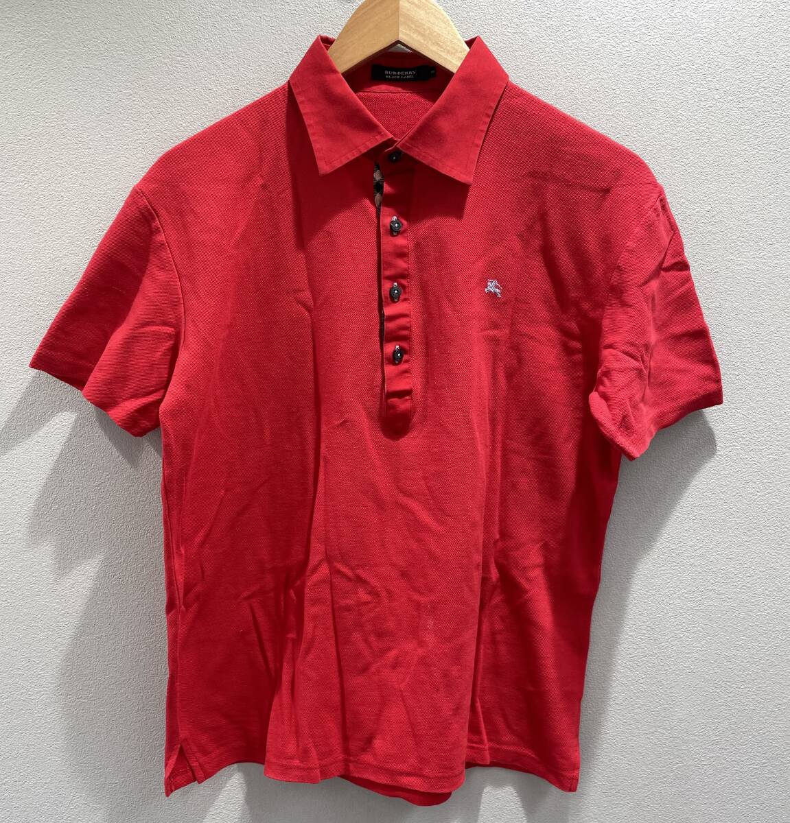 1円 中古 BURBERRY BLACK LABEL バーバリー ポロシャツ ボタンダウン ロゴ コットン レッド サイズ3 メンズ アパレル 古着【AW00411】