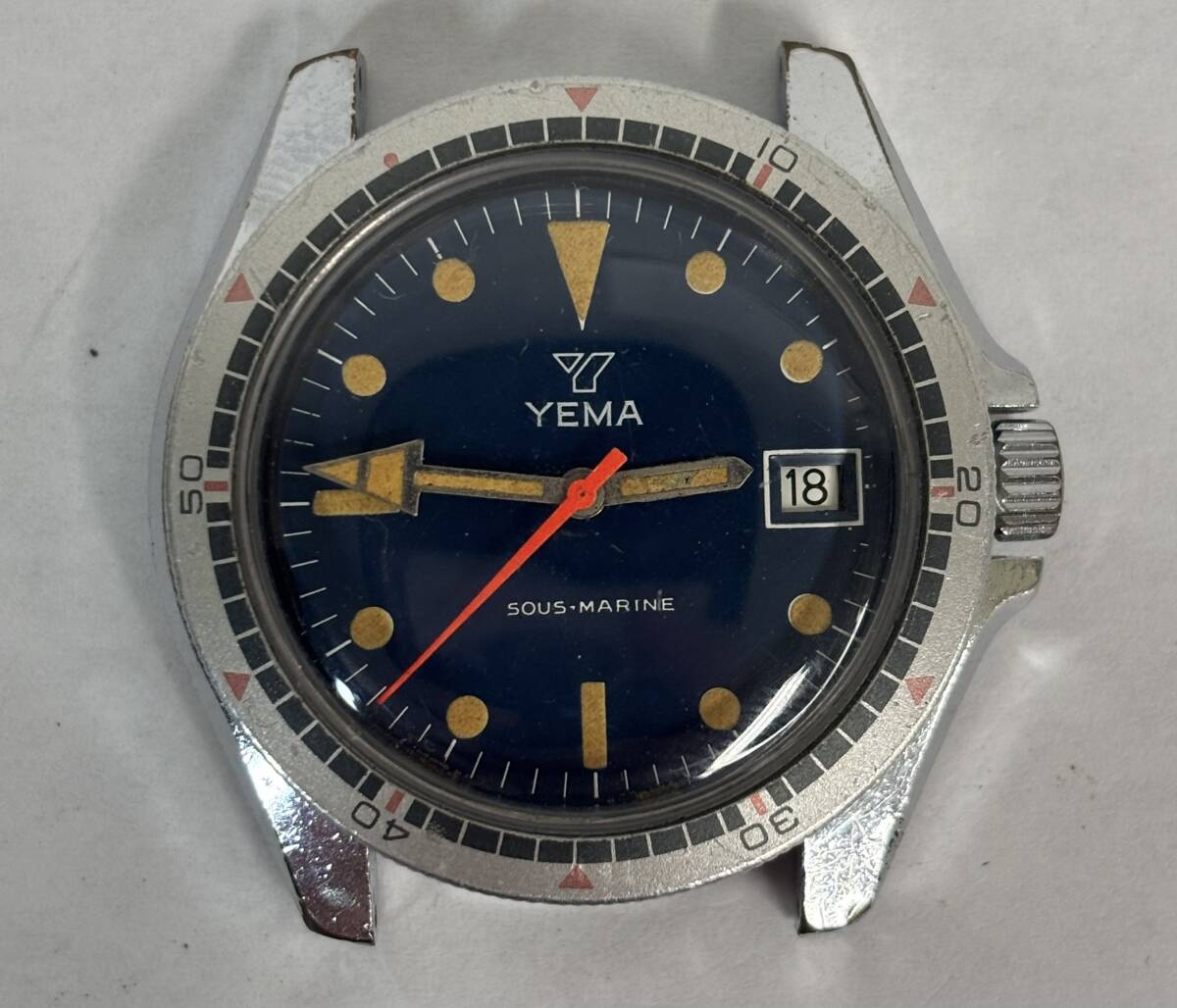 1円 中古 YEMA イエマ スー マリーン ダイバーズ デイト ネイビー文字盤 メンズ 腕時計 ヴィンテージ アンティーク【AW00451】