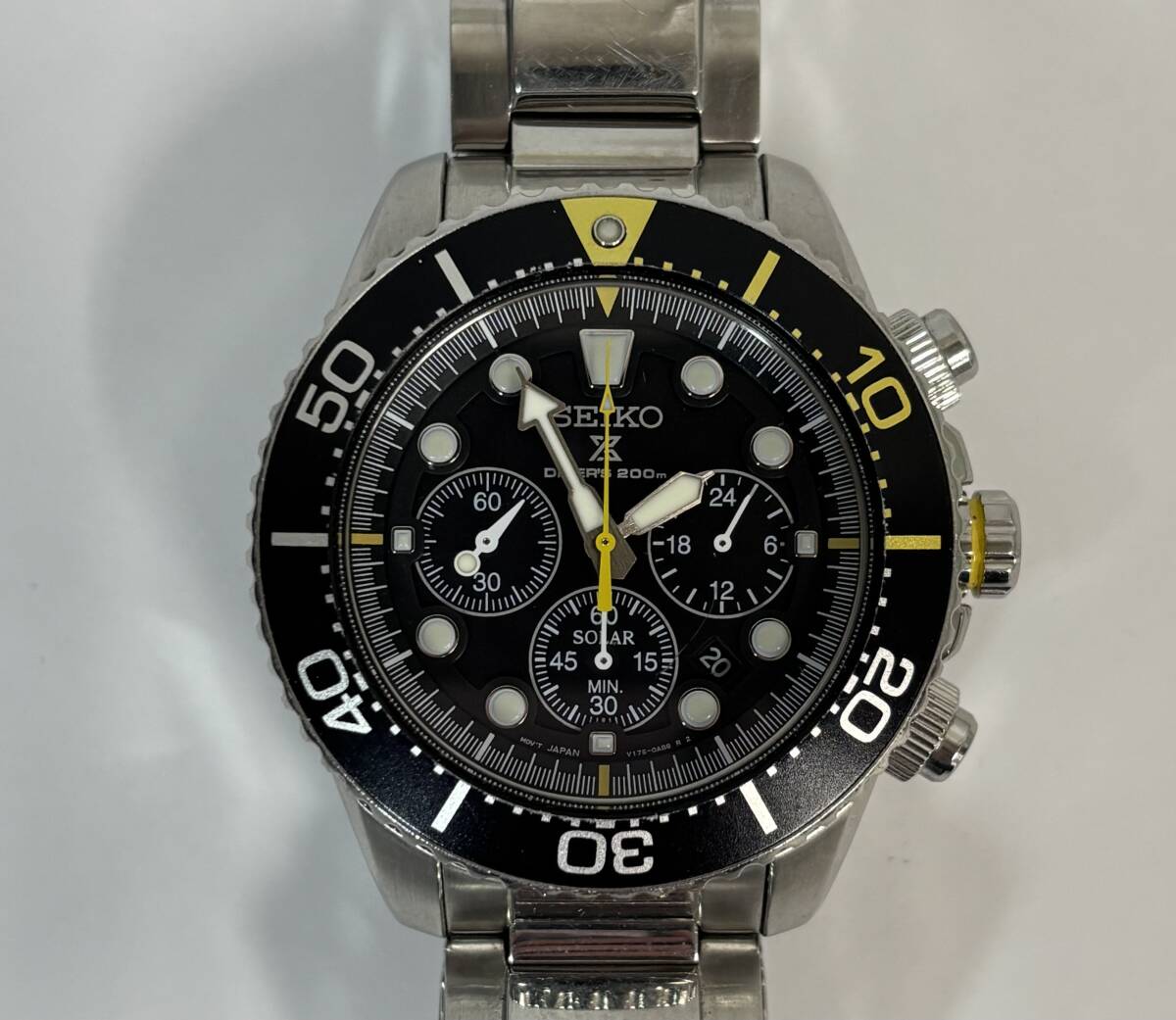 1円 中古 不動 SEIKO セイコー プロスペック ダイバーズ 200 V175-0AD0 ステンレス イエロー ブラック ソーラー メンズ 腕時計【AW00339】