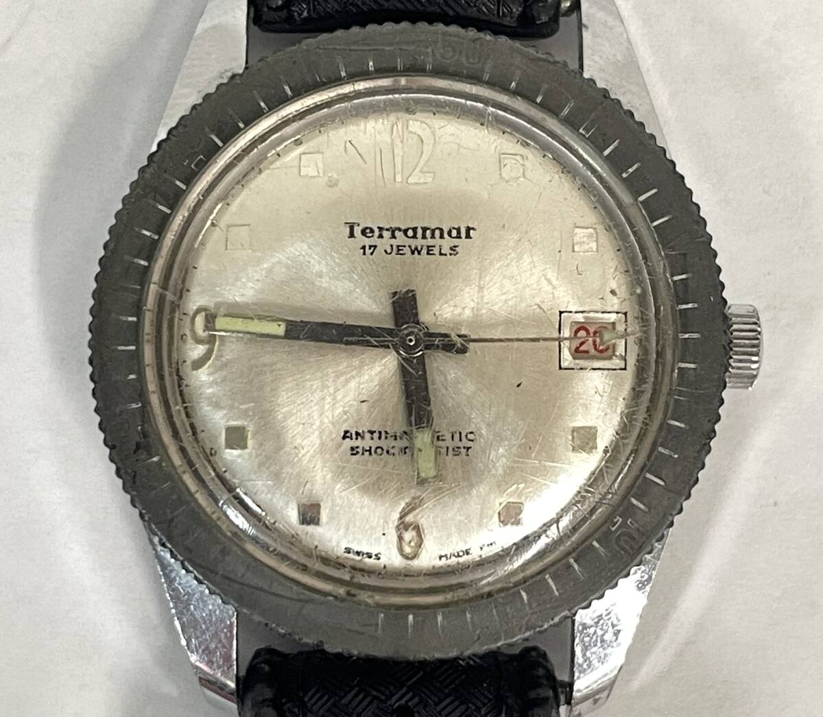 1円 中古 希少 Terramar テラマール ダイバーズ アンチマグネティック シルバー 社外ベルト 手巻 メンズ 腕時計 ヴィンテージ【AW00440】