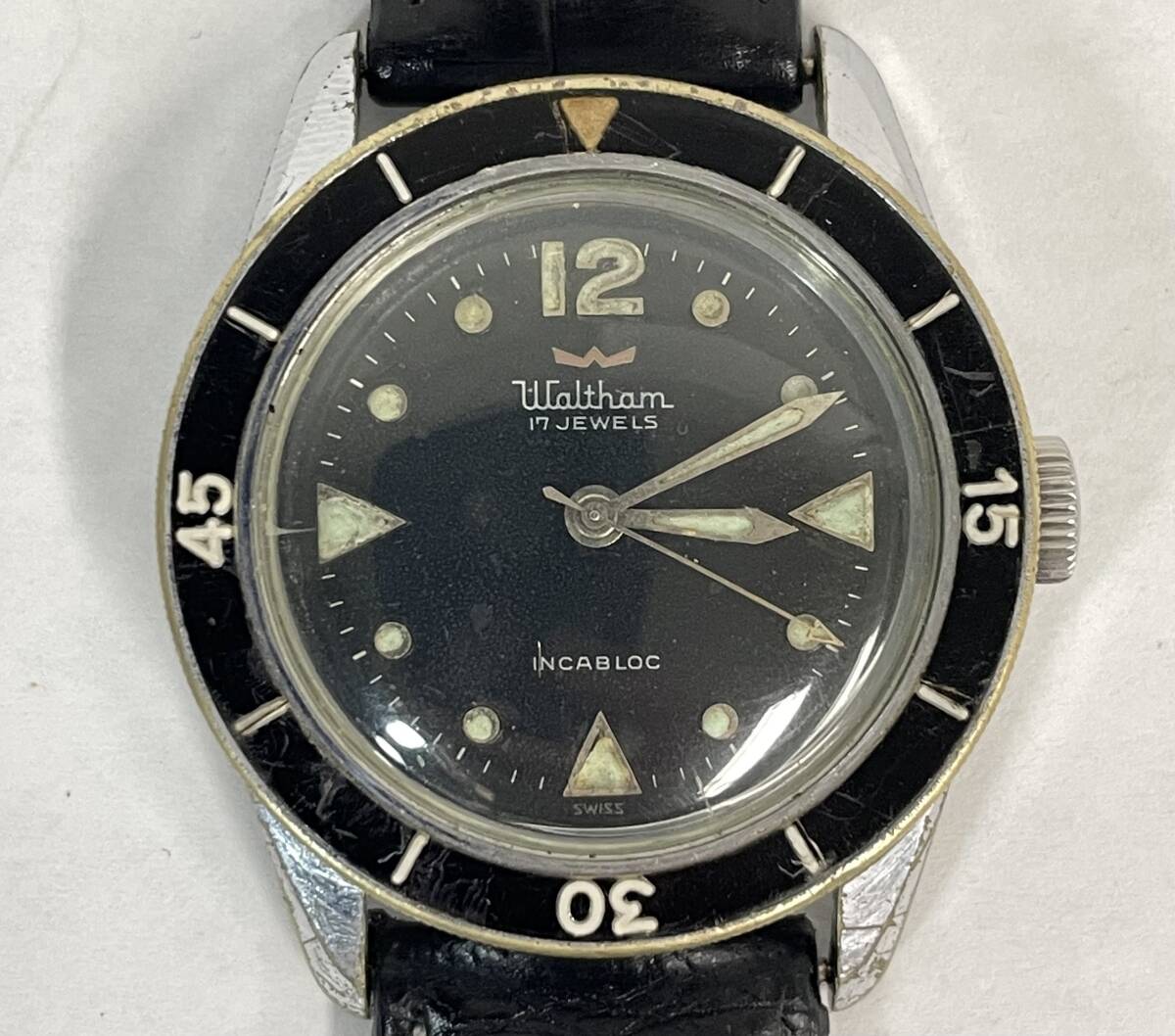 1円 中古 レア WALTHAM ウォルサム ダイバーズ ウォッチ 社外ベルト ブラック 手巻 メンズ 腕時計 ヴィンテージ アンティーク【AW00437】