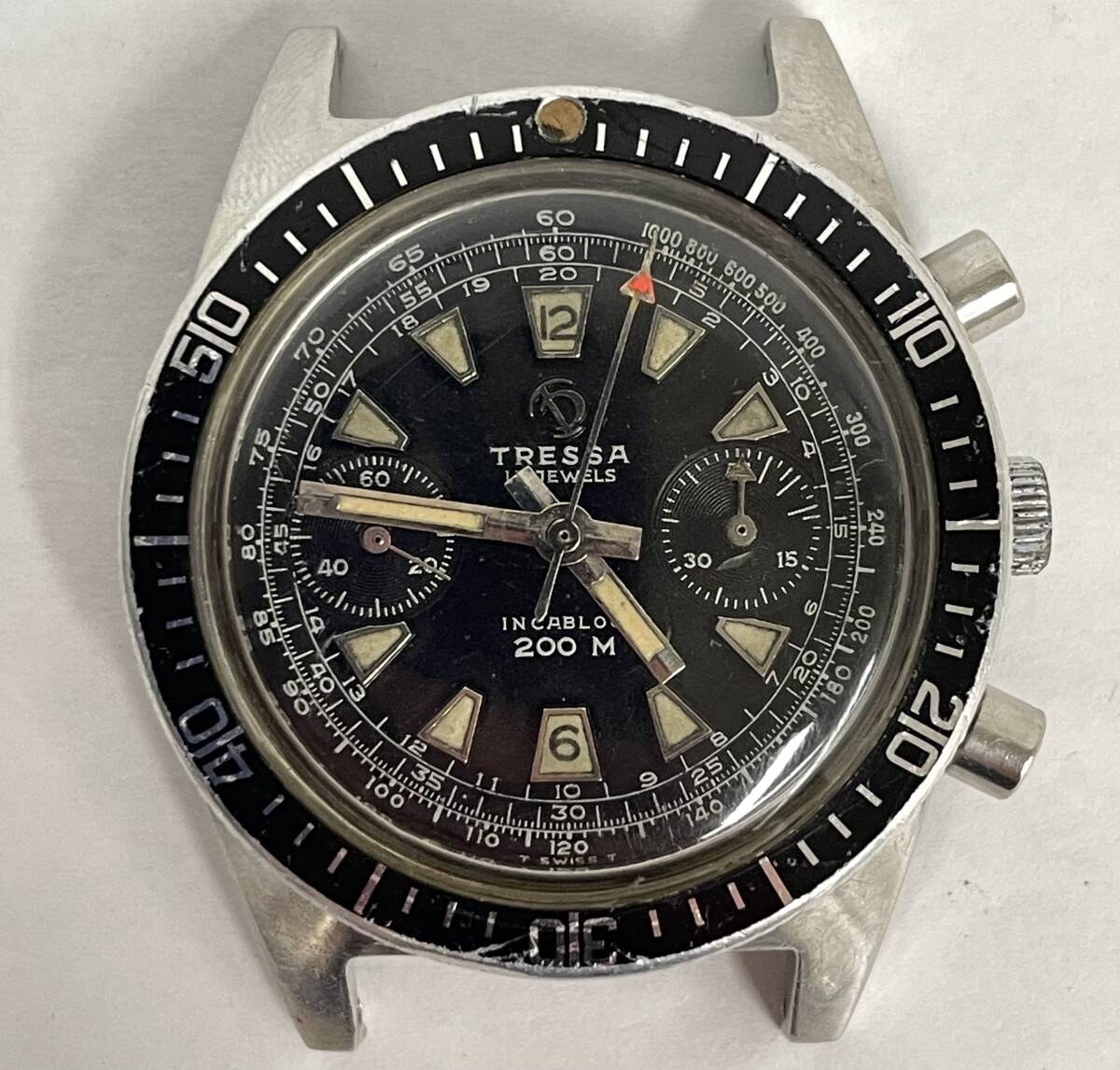 1円 中古 希少 TRESSA スイス製 クロノグラフ ダイバーズ Landeron248 cal.248 手巻 メンズ 腕時計 ヴィンテージ アンティーク【AW00453】
