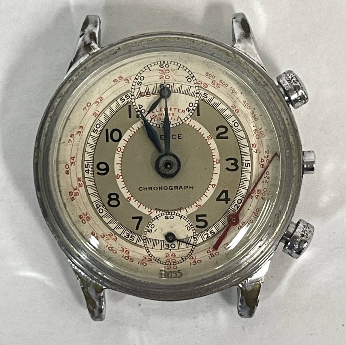 1円 中古 不動 ベルト無し 難有品 PIERCE ピアース クロノグラフ 手巻 ステンレス メンズ 腕時計 ヴィンテージ アンティーク【AW00454】