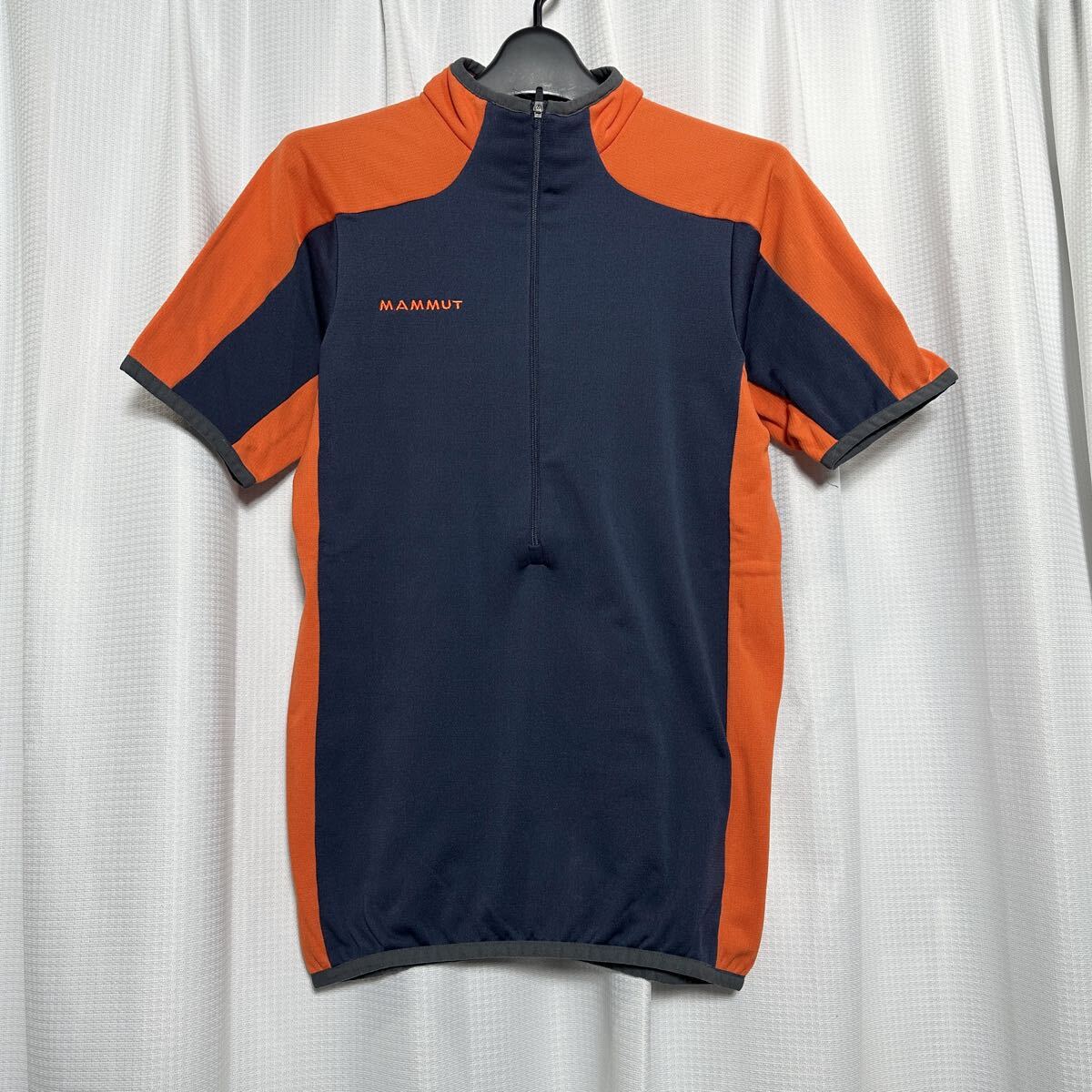□/MAMMUT/マムート/サイズ S/ハーフジップ/色切替/アウトドア/スポーツ/カットソー/ネイビー×オレンジ/紺色×橙色