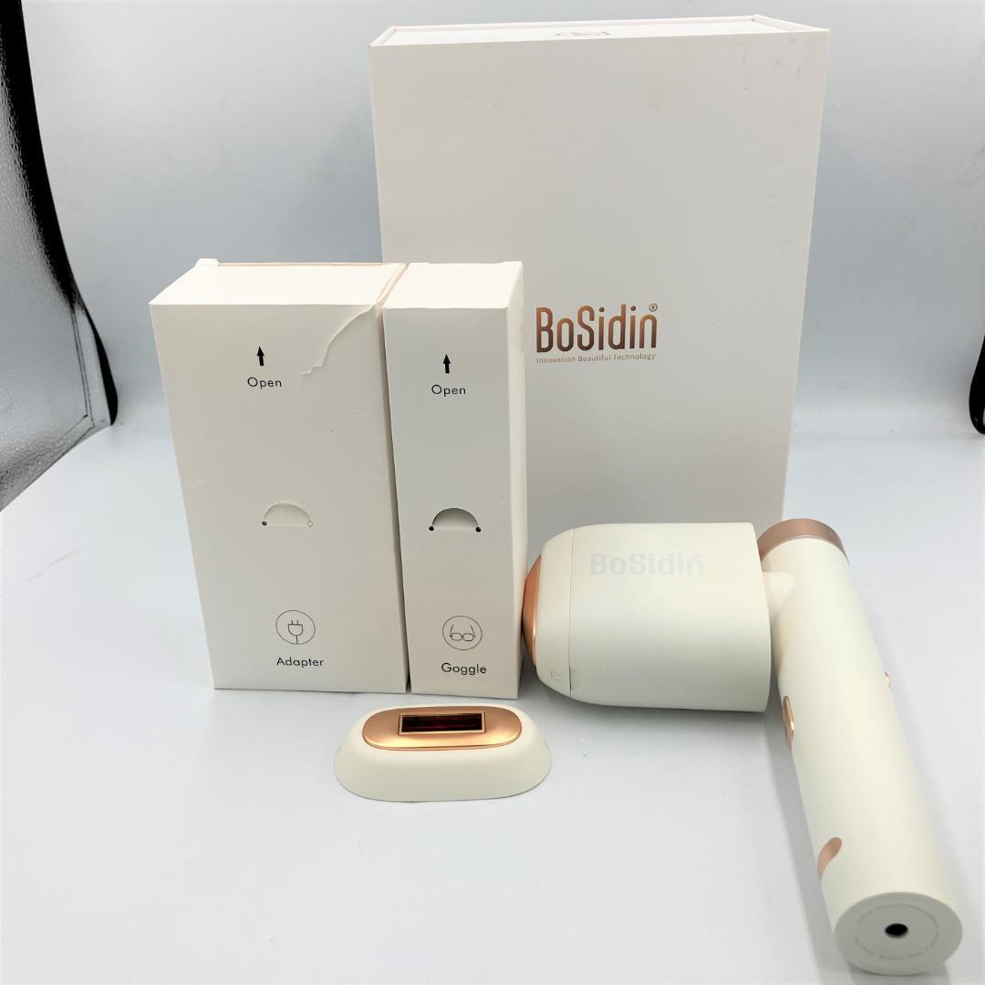 【T242】家庭用脱毛器 光脱毛 脱毛器 BoSidin ボシディン 全身 顔 冷却機能 OPT 回転ヘッド 美顔モード ホワイト 全身脱毛 現状品