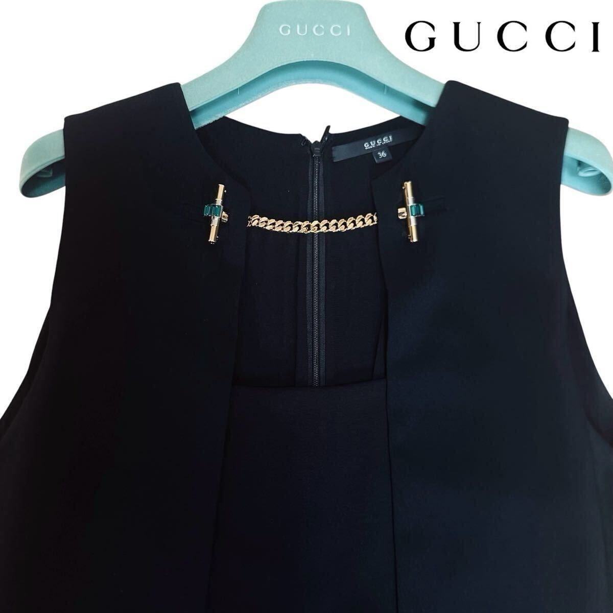 【本物保証】極美品◆ GUCCI グッチ ◆ シルク キーホールネックライン ブラック シルクドレス ノースリーブ ワンピース サイズ36 M相当