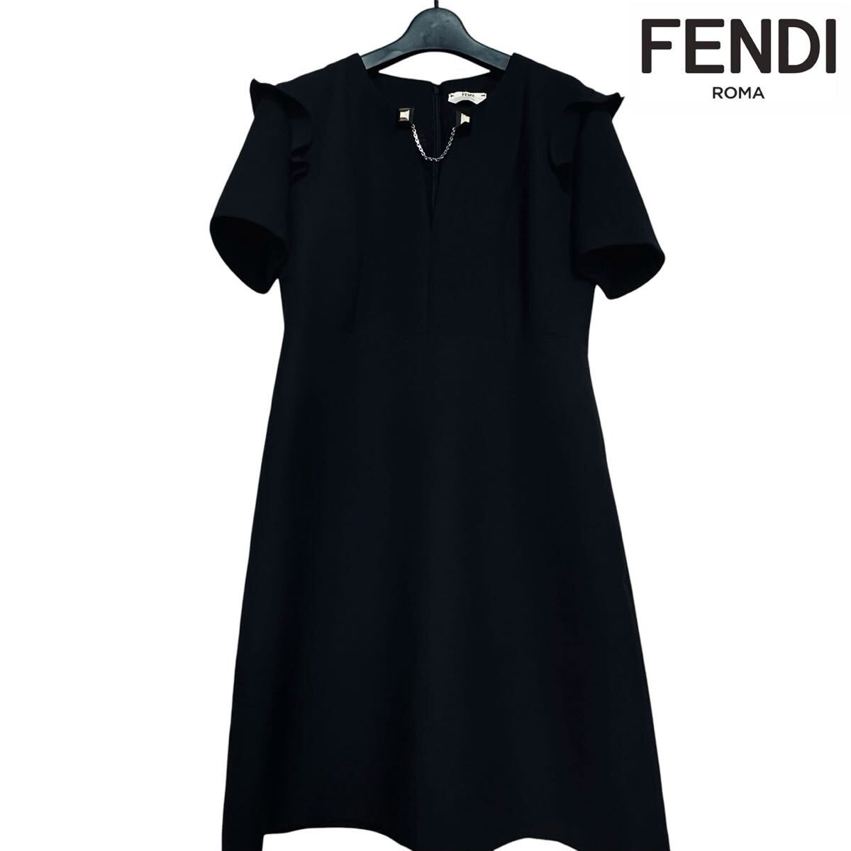 【本物保証】極美品◆ FENDI フェンディ ◆ウールシルク ブラックドレス ワンピース サイズ40 L相当