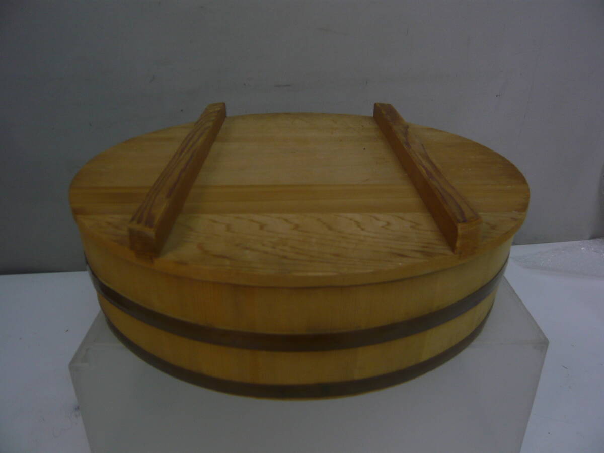 ★223）木製 飯台 寿司桶・蓋付き すし桶 おひつ Ф33Ｘ高さ9cm　　箱なし　※中古/使用感現状品■100