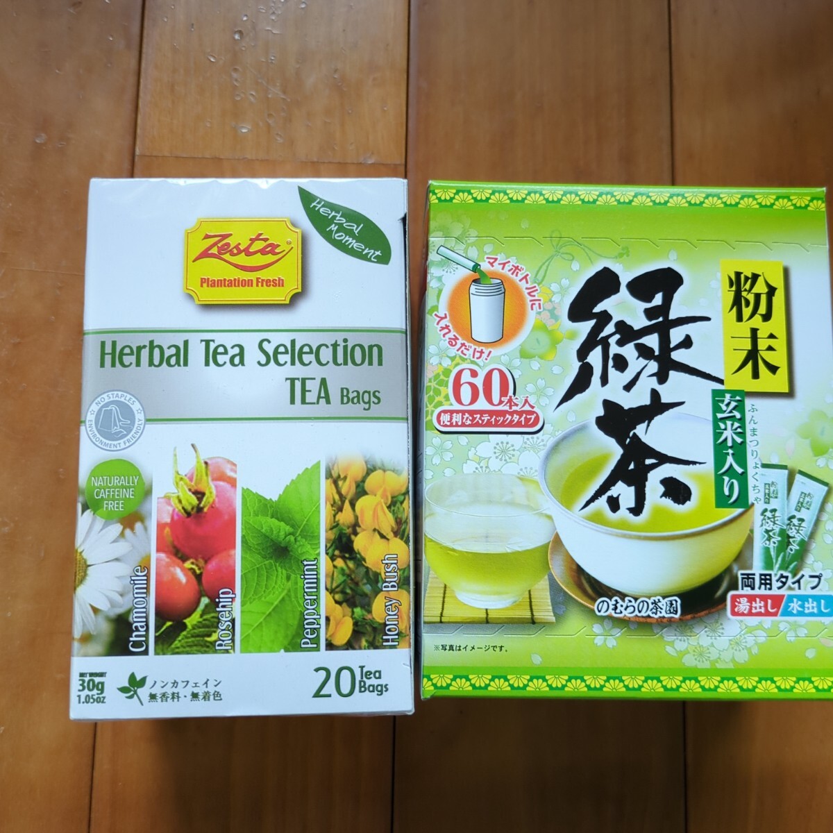 Zesta Herbal Tea Selection 20 Tea Bags & のむらの茶園 粉末緑茶 玄米入り 60本
