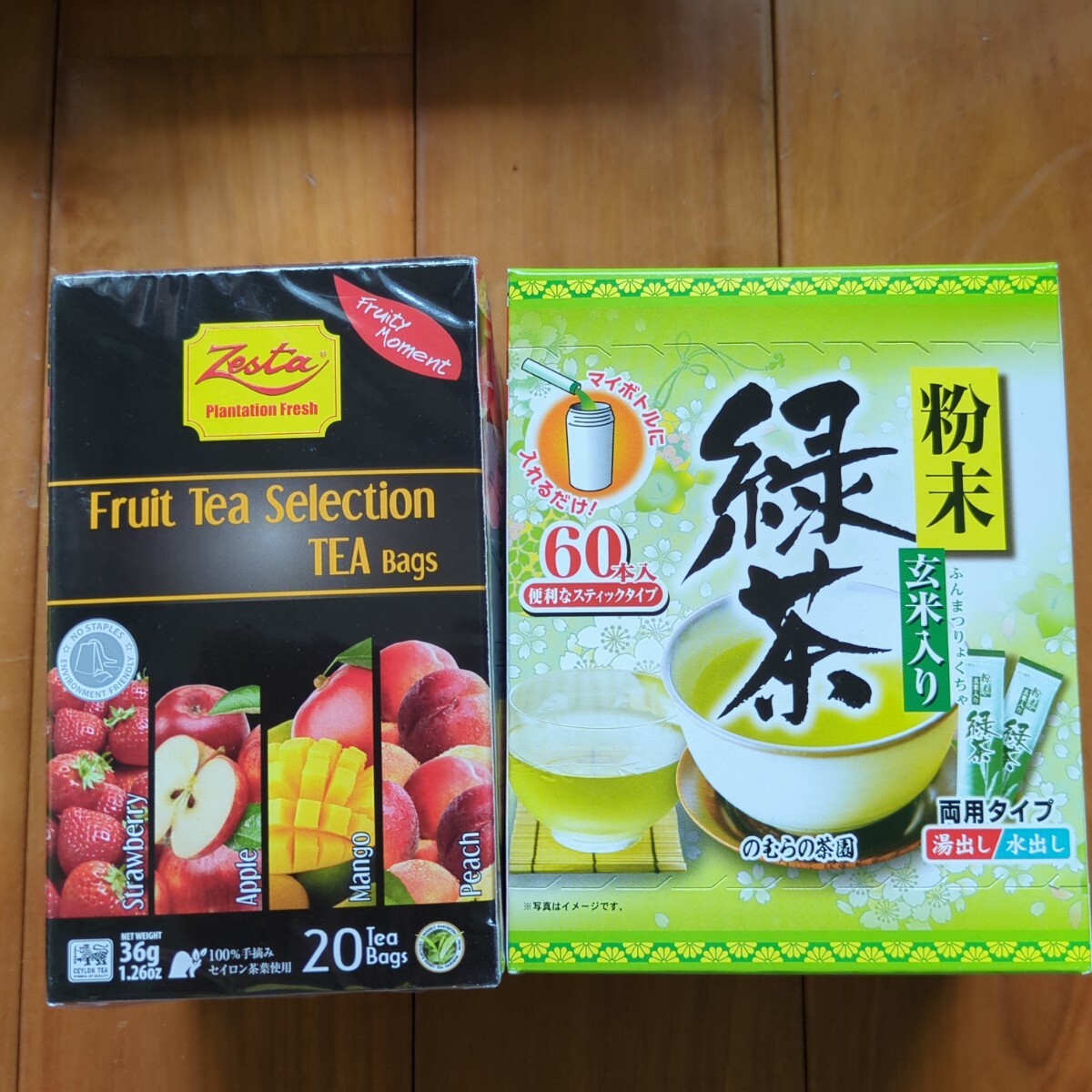 Zesta フルーツティー 20袋 & のむらの茶園 粉末緑茶 玄米入り 60本