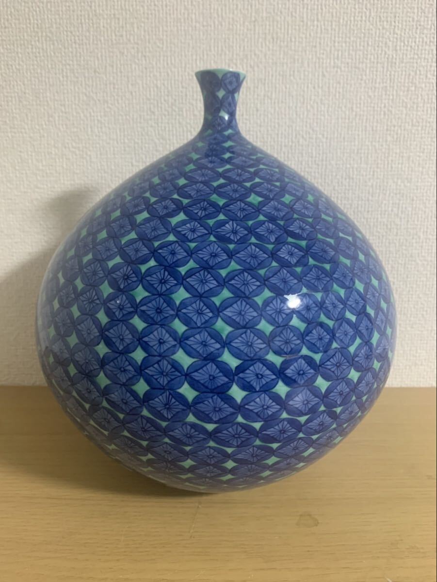 有田焼　染錦七宝文様花瓶｜陶芸作家　藤井錦彩 作 花器 壺 置物 花入 飾り壺 陶器製 花瓶