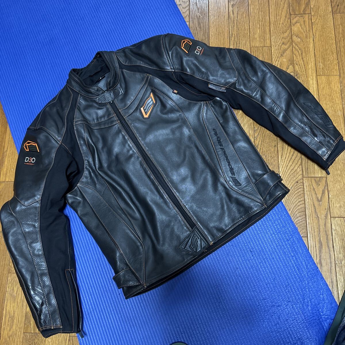 ●HYOD HSL516D ST-X MINERVA D3O レザージャケット Lサイズ USED品●ブラック オレンジステッチ