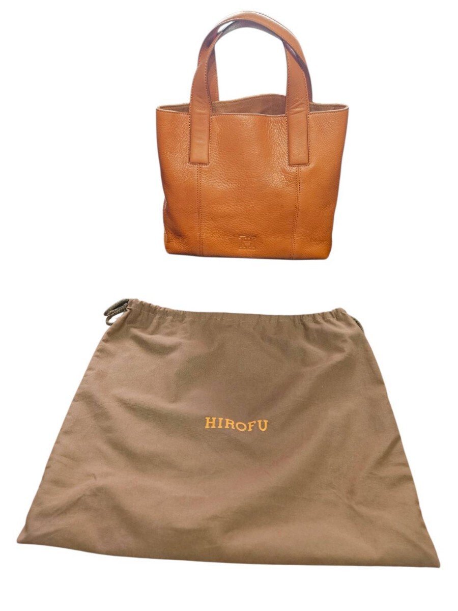 【HIROFU ヒロフ】本革 レザートートバッグ キャメル 保存袋付 ハンドバッグ