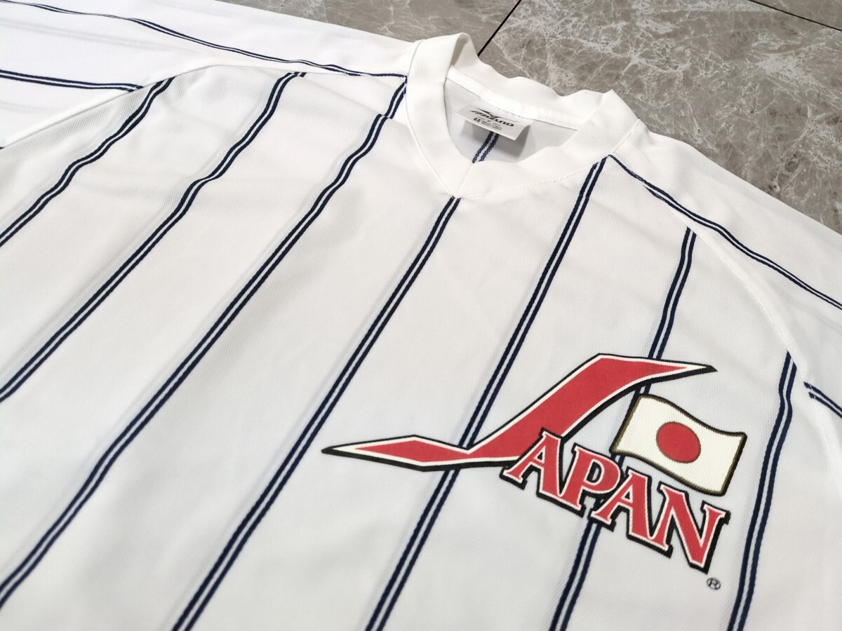16．侍ジャパン 日本代表ミズノ MIZUNO ロゴ 日の丸 プリント 半袖 ベースボール トレーニング シャツ 速乾 野球 メンズF 白 赤 x508