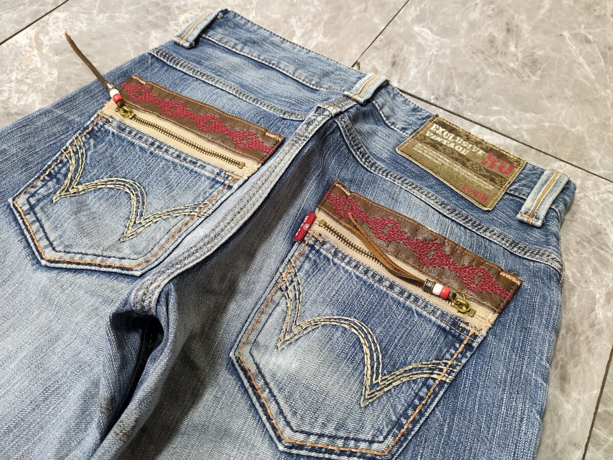 9. Y2K EDWIN 鬼加工 鬼ヒゲ ハチノス 444XVS グランジ ワイド デニム ストレート パンツ アメカジ メンズ30 日本製 インディゴ系 y508