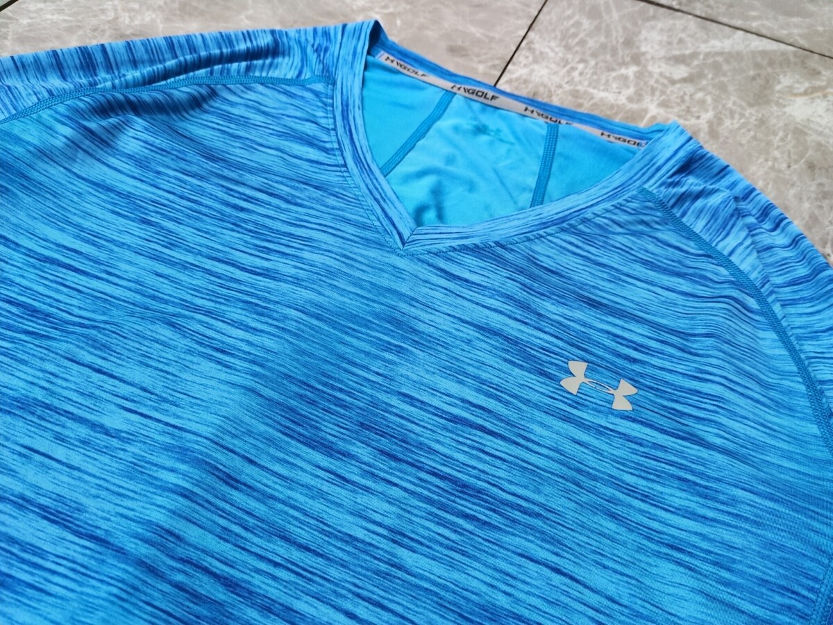12．アンダーアーマーゴルフ 大きいサイズ 長袖 速乾 ストレッチ トレーニング Vネック シャツ MGF2149サイズ3xL 相当 ブルー x705