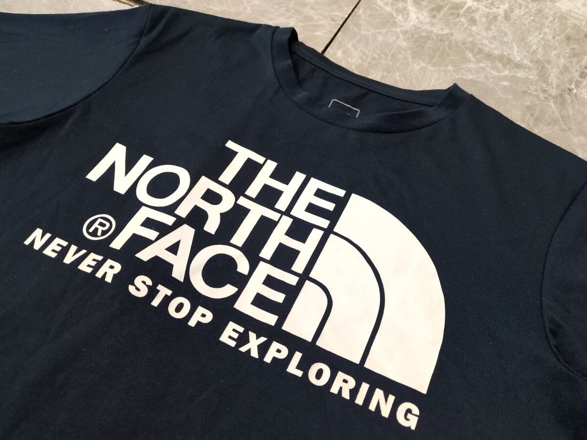 9．ノースフェイス センターデカロゴプリント 速乾 伸縮性あり 半袖 Tシャツ カットソー NTW31600 レディースL ネイビー白 NORTH FACE x705