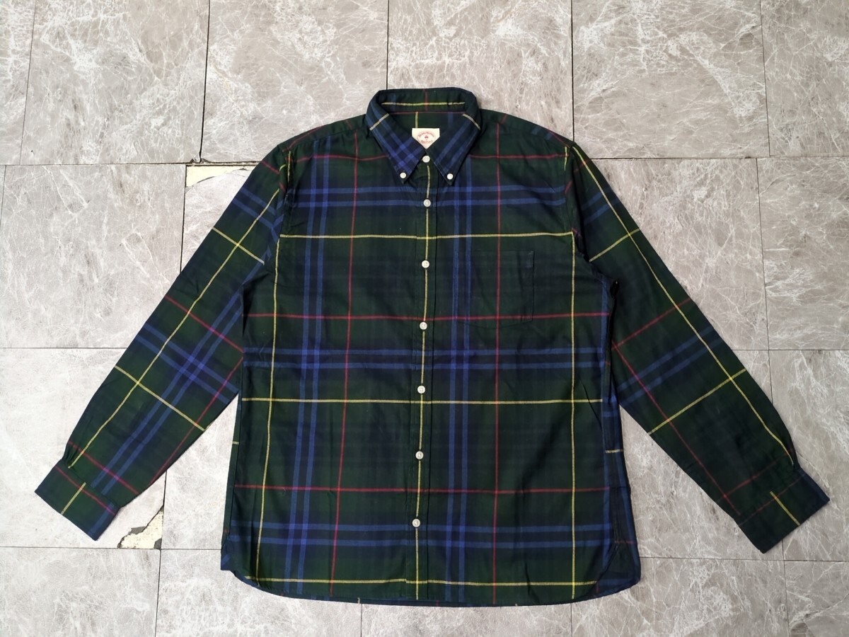 10．ブルックスブラザーズ RED Fleece 長袖 タータンチェック柄 コットンシャツ Brooks Brothers アメカジ メンズXL 緑青赤黄色 x806