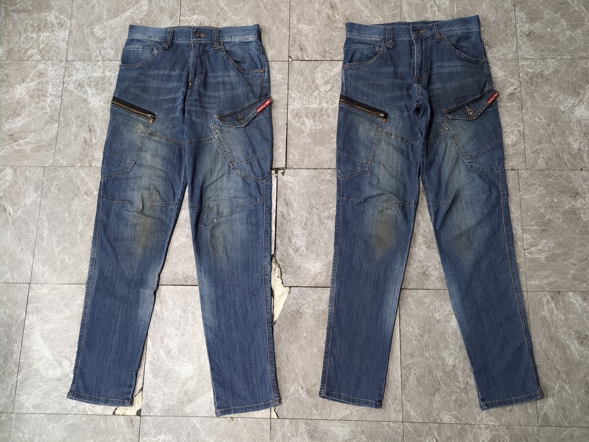 7．バートル ストレッチ 作業着 2点2枚 セットまとめ 5012 コーデュラCOOLストレッチデニムカーゴパンツ メンズSS BURTLE インディゴ y806