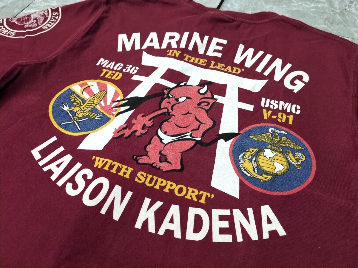 19．テッドカンパニー センターデカロゴ MARINE WING LIAISON KADENA 染みこみ プリント デビル 半袖Tシャツ TED COMPANY メンズ40 x805