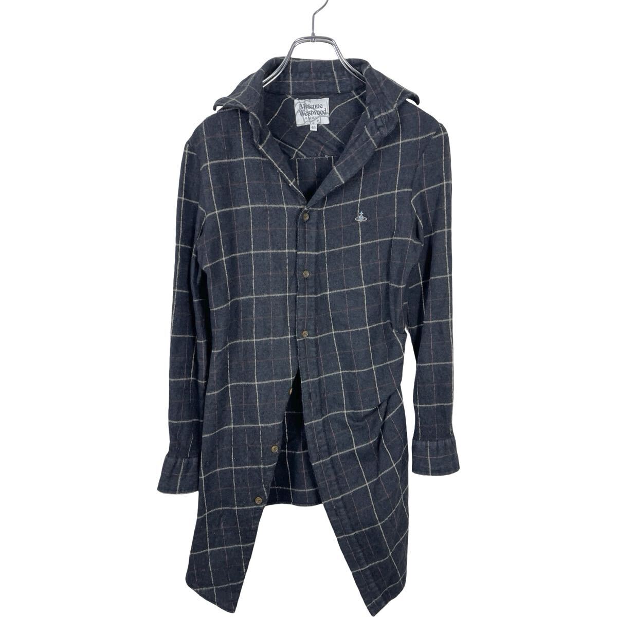 ● Vivienne Westwood MAN ヴィヴィアンウエストウマ　メンズ　チェック柄　変形　ロングシャツ　46
