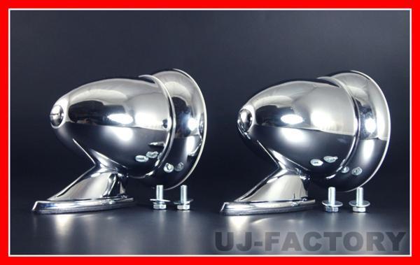 【即納！】★GTタイプ 汎用ミラー（バレットスタイル）2個1セット★スチール製クロームメッキボディ/平面レンズ（ノーマルレンズ）