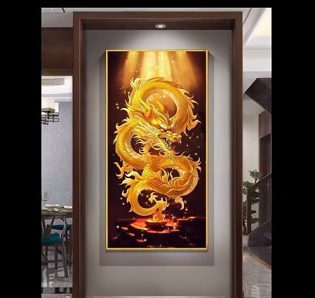 人気新品！金竜が飛ぶビングルーム装飾画 玄関装飾画 現代 ソファの背景装飾画 40*80cm