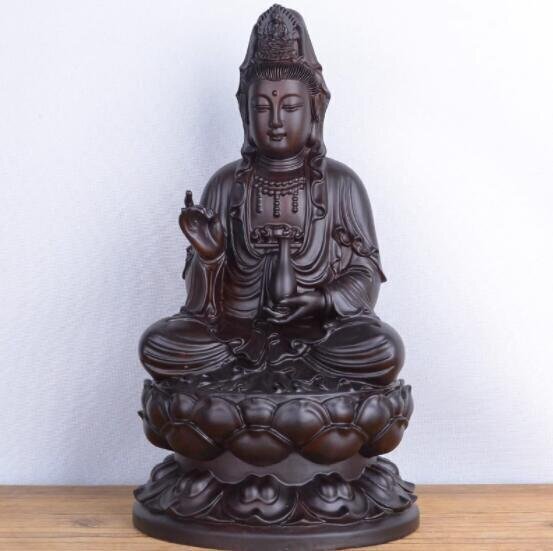 新入荷★仏教美術 精密細工 木彫仏像 木彫り 天然木 置物 浄瓶観音菩薩座像　仏像 高さ20cm