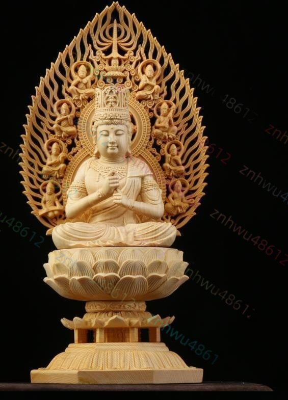 極上品/綺麗 総檜材　仏教工芸品　木彫仏教　精密彫刻　仏師で仕上げ品 大日如来座像 高約28cm