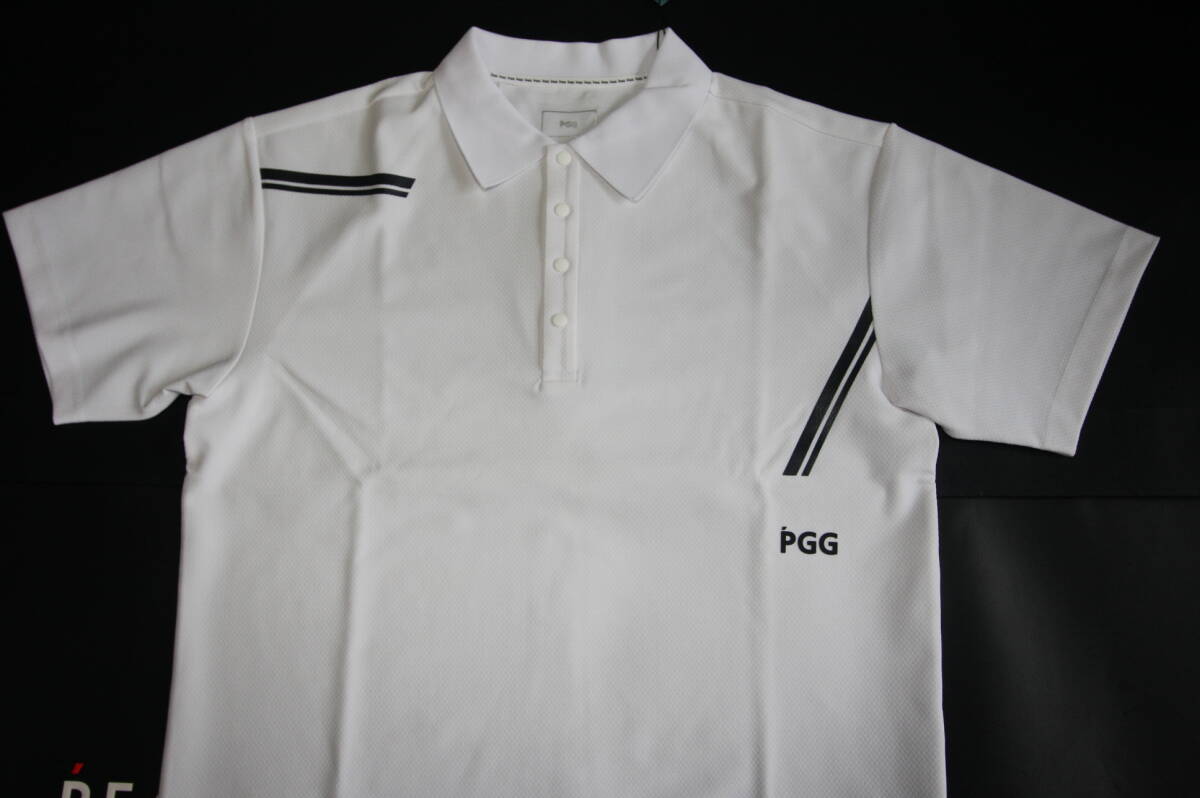 ★正規品★パーリーゲイツ PEARLY GATES PGGシリーズ★大人気 トリコットジャガード ポリエステルストレッチ半袖ポロシャツ★白色★5(L)