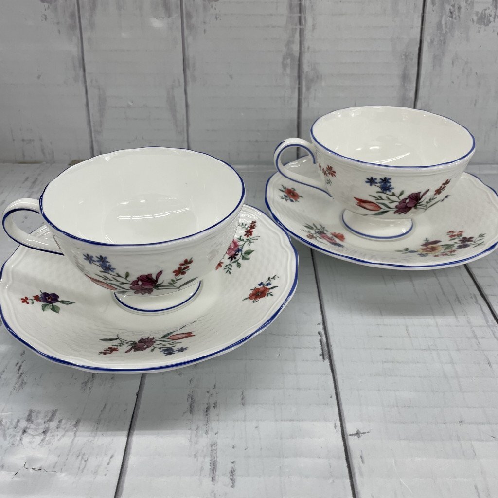 ▲WEDGWOOD　①　ウェッジウッド　カップ＆ソーサー　TAFFETA　FLOWERS　２客セット　KN241866
