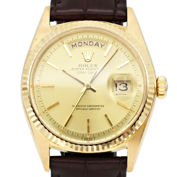 ロレックス ROLEX デイデイト 1803 K18YG/レザー メンズ腕時計 自動巻き 中古 シャンパン文字盤 9番台 1964年頃製 ヴィンテージ 男性 人気