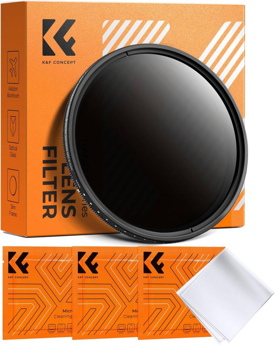 K&F CONCEPT 82mm 可変NDフィルター ND2-ND400 減光フィルター 超薄型 カメラ用フィルター 超極細繊維布（82mm ND Filter） NANO-Bシリーズ