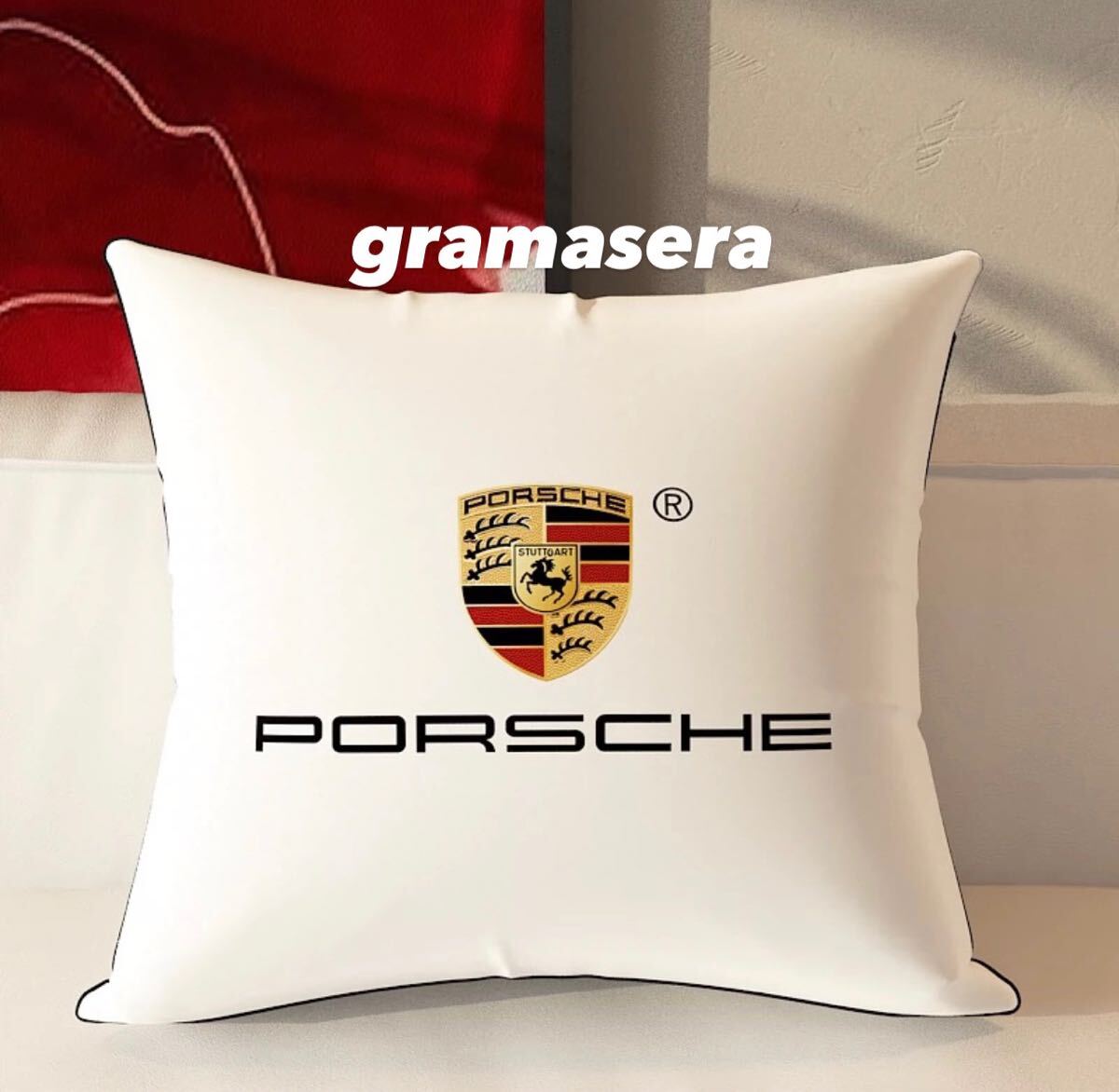 ★希少★ Porsche ポルシェ　クッション 高品質　ロゴクッション　ホワイト