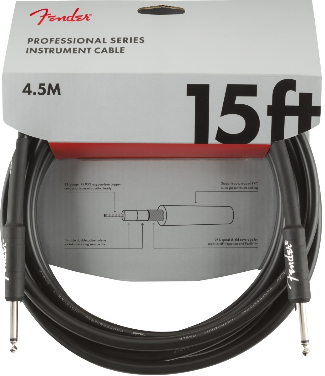 Fender フェンダー　ケーブル　シールド　Professional Series Instrument Cable, Straight/Straight, 15', Black　約4.5m