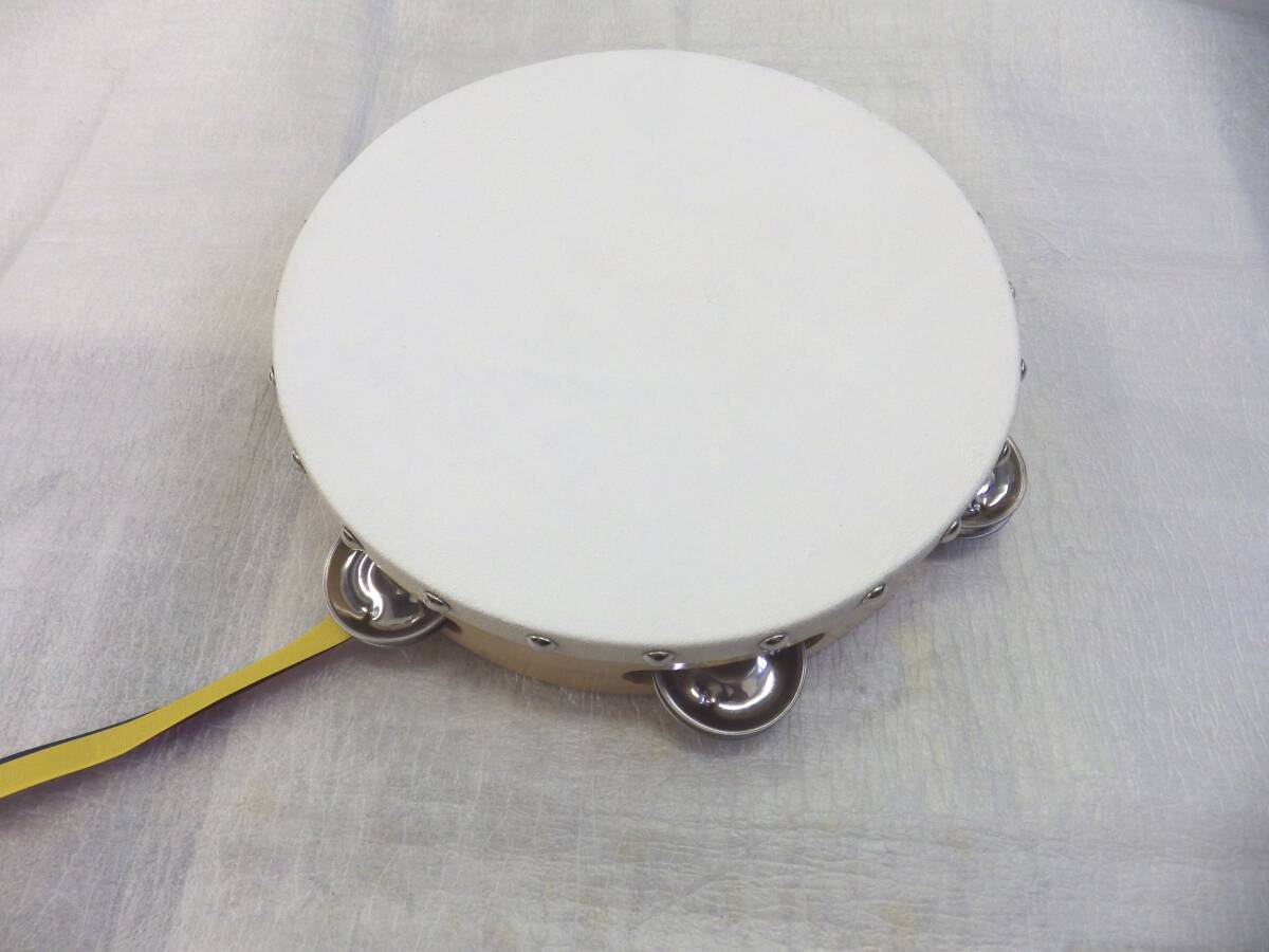 日本製　皮は本格的な床牛皮　ヤマヨ　タンバリン　タンブリン　21cm　白　木目　クリア