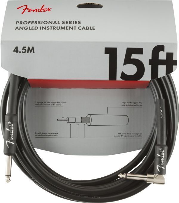 Fender フェンダー Professional Series 楽器用ケーブル シールド　4.5m ギターケーブル Instrument Cables Straight/Angle, 15ft Black